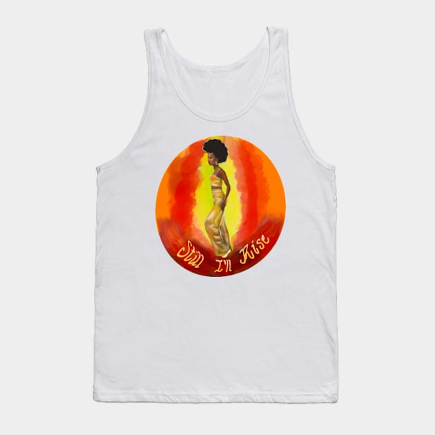 Still I’ll rise -multi coloured colored background - black girl with Afro hair, shimmering gold dress and dark brown skin side profile. Tank Top by Artonmytee